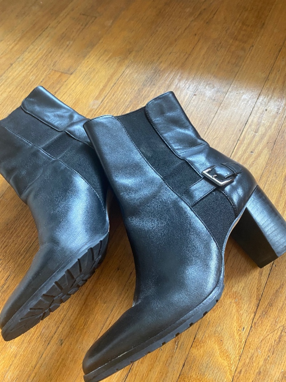 Cole Haan Black Leather Block Heel Chelsea Ankle Boots with Buckle - Size 8.5B